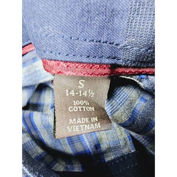 Tasso Elba Size Small 14-14.5 Men's Blue Gray Check Long Sleeve Cotton Shirt - Picture 4 of 10